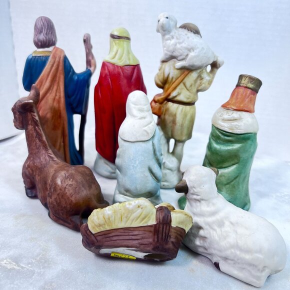 Vintage Hand-Painted Ceramic Nativity Scene Set Of 8 Figurines Holy Family Faith - Picture 8 of 8